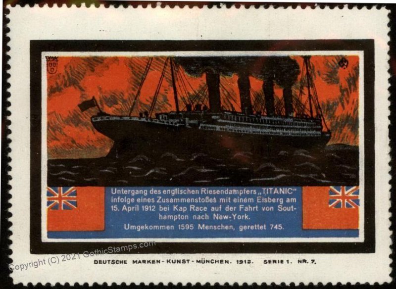 Germany 1912 Titanic Original Disaster Collector Vignette Stamp MH G102955