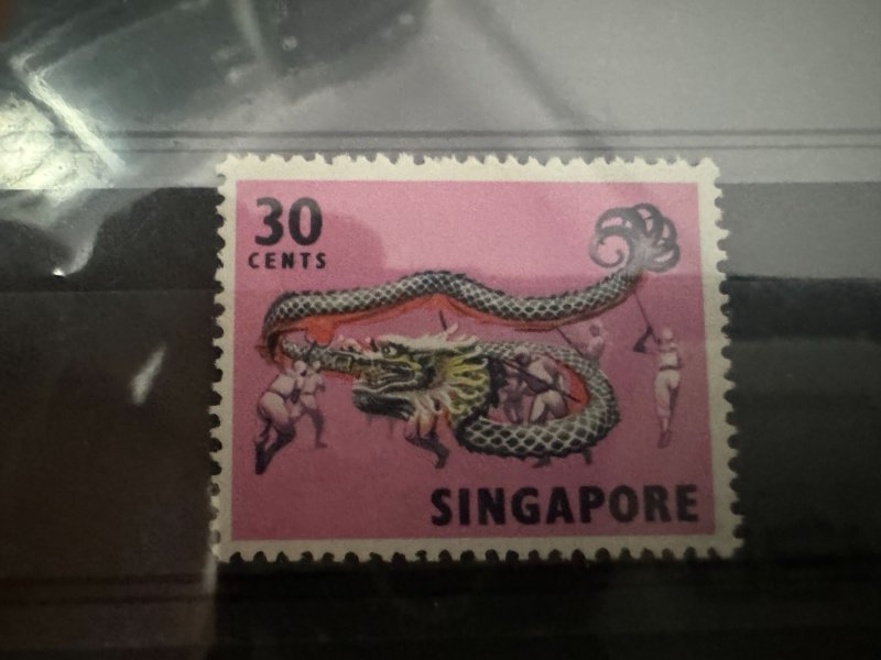 1968-Singapore 30c Dragon Dance Stamps Error with White Head in MNH VF Free Post