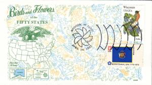 #2001 Wisconsin Birds - Flowers Combo Gamm FDC