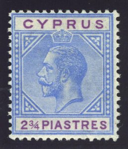 Cyprus 1922 KGV 2¾pi blue & purple MLH. SG 94. Sc 81.