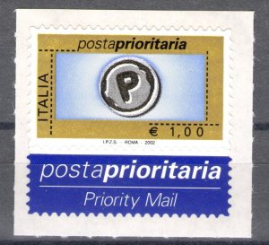 2002 Italy, Posta Prioritaria, Euro 1 Blue Gold Black Yellow No. 2635 MNH**