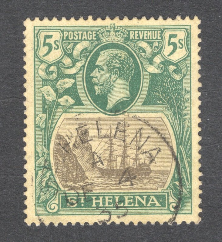 St. Helena, Scott #98   VF/XF, Used, 5sh green & black, CV $120.00  .... 5980065