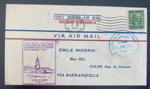 1929 Cristobal Canal Zone First Flight Airmail Cover To Barranquilla Colombia