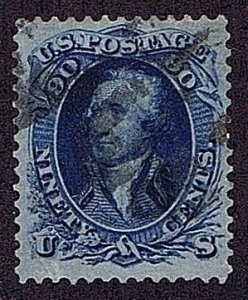 US 72 USED 90 CENT WASHINGTON, 1861 LIGHT PARTIAL CANCEL, EXTRA FINE