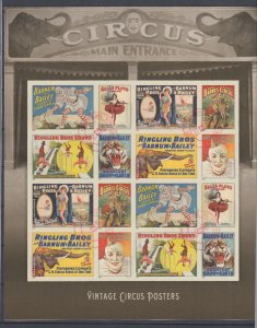 ​USA #4898b-4905b Vintage Circus Posters Imperforated  sheet of 16  VF Used