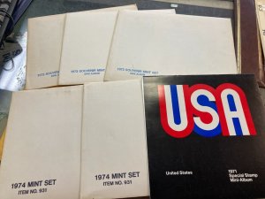 KAPPYS SIX USPS STAMP ANNUAL SETS 1971, 1973 (3) & 1974 (2) WITH STAMPS  FS2143