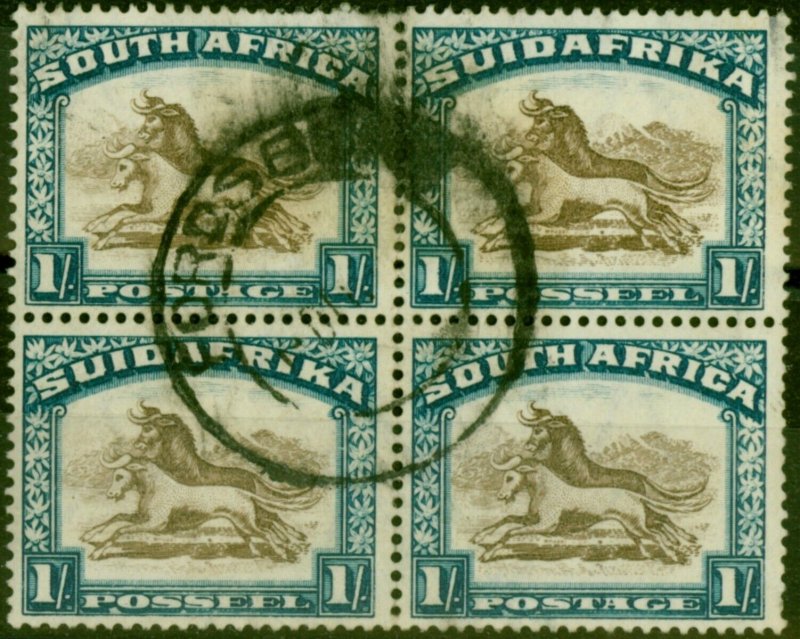 South Africa 1932 1s Brown & Deep Blue SG48bw Wmk Inverted Good Used Block of 4