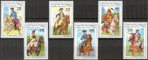 Sahara OCC. R.A.S.D.  1997 Horses Military Uniforms Set of 6 MNH