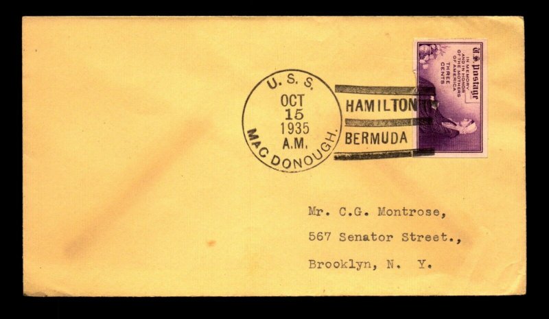 USS MacDonough Hamilton Bermuda 1935 Cover - L16182