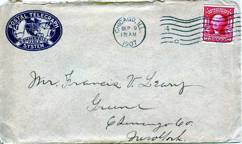 US Scott 319 on Cover w/Ad Corner Card for Postal Telegraph System
