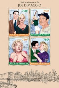 Sports Baseball Stamps Niger 2014 MNH Joe DiMaggio Marilyn Monroe 4v M/S