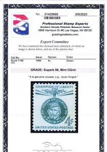 MOstamps - US #1168 Mint OG NH Graded 98 with PSE Cert - Lot # MO-4198 SMQ $60