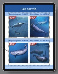 Niger - 2021 Narwhals on Stamps - 4 Stamp Sheet - NIG210111a