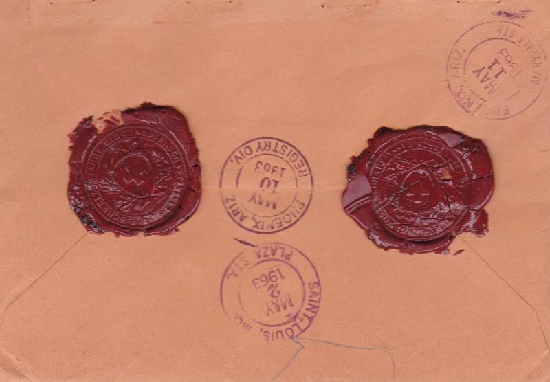 Switzerland 1963 Official Government Registered Cover to U.S. Official Wax Seals