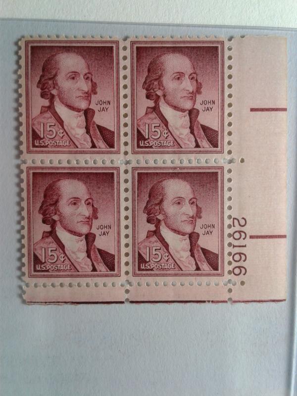 SCOTT # 1046 JOHN JAY PLATE BLOCK ROTARY PRESS EE GEM MINT NEVER HINGED