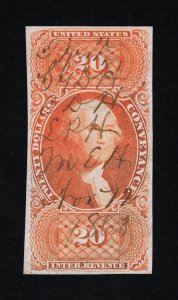 EXCELLENT GENUINE SCOTT #R98a F-VF 1862-71 ORANGE 1ST ISSUE CONVEYANCE #18557