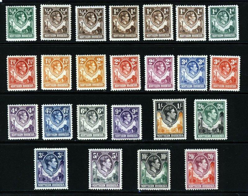 NORTHERN RHODESIA KG VI 1938-52 Full Giraffe & Elephants Set SG 25 to SG 45 MINT