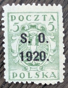 Poland, Scott-122 with 1920 overprint; stamp for use in Eastern Silesia. New.