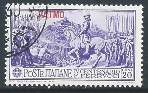 Italy-Patmo #12 Used 20c Ferrucci Leading Army Issue Ovptd. Patmo