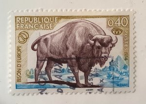 France 1974 Scott 1407 used - 0.40fr,  Nature Conservation, Bison