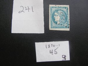 FRANCE 1871 USED SC 45 REPORT 3 BLUE BLUISH SUPERB $16 (241) SEE DESCRIPTION
