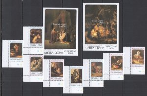 O0374 Sierra Leone Art Rembrandt Christmas 1989 #1342-1 Set+2Bl Mnh