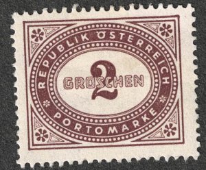 Austria, Scott # J2, Mint Hinged, Cat = $ 2.75.  Lot 230859