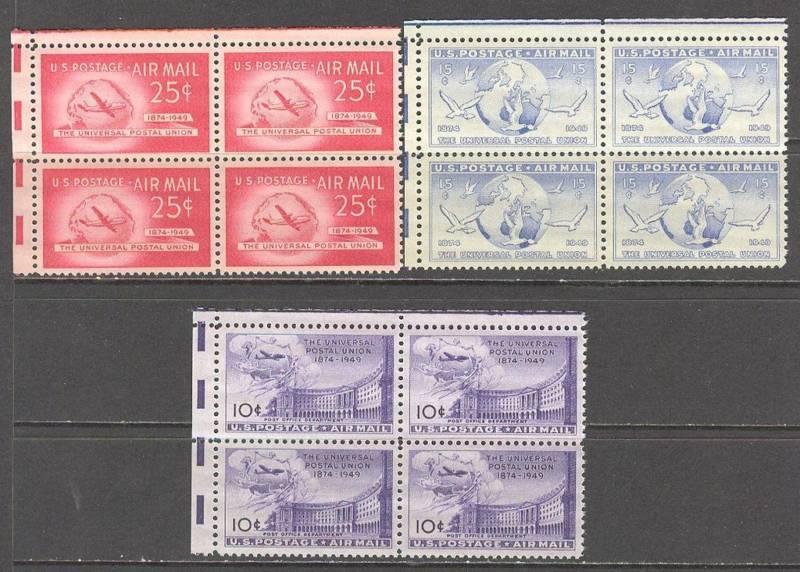 US Sc# C42 - C44 MNH FVF Set3 x 4Block W/ EE Margin UPU