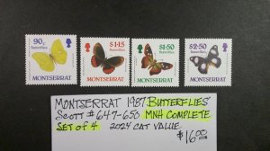 Montserrat Butterflies 1987 Scott# 647-650 set of 4 complete MNH XF