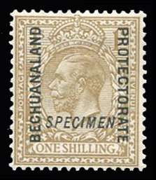 Bechuanaland Protectorate #91S Cat$85, 1913 1sh bister, overprinted Specimen,...