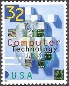 1996 Computer Technology Single 32c Postage Stamp, Sc# 3106, MNH, OG