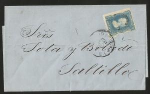 J) 1877 MEXICO, HIDALGO'S HEAD, CIRCULATED COVER, FROM MEXICO TO SALTILLO