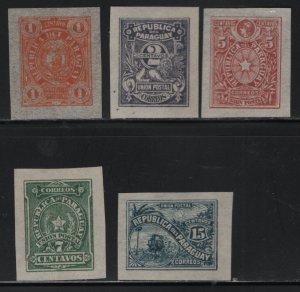 PARAGUAY, O1-O7, (5 OF 7)SHORT SET, NO GUM, 1886, OFFICIAL STAMPS, NO OVERPRINT