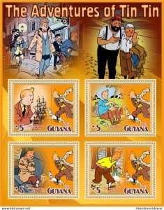 Stamps.Comic Adventures of Tintin 1+1 sheets perforated 2023 year Guyana NEW