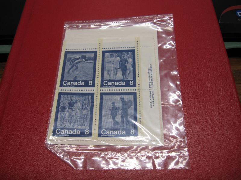 Canada Unitrade # 629-32 8c Keep Fit  Sealed Set of 4 Inscription Blocks MNH