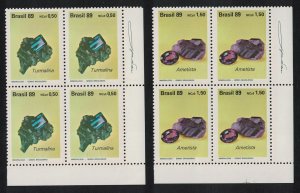 Brazil Precious Stones Amethyst Tourmaline 2v Corner Blocks of 4 1989 MNH