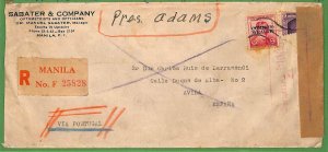 ZA1560 - USA Phillipines - POSTAL HISTORY - Cover to SPAIN - Spanish CENSOR 1937