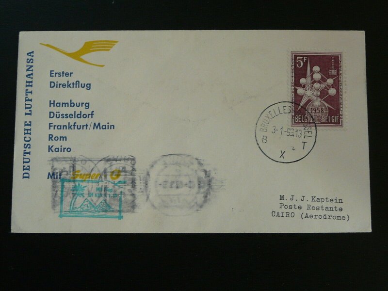 first flight cover Lufthansa 1959 Bruxelles to Cairo Egypt via Hamburg 92099