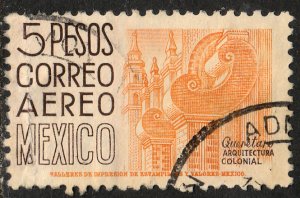 MEXICO C215 $5Pesos 1950 Definitive 2nd Printing wmk 300 HORIZ. USED F-VF (995)