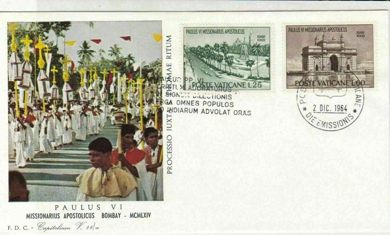 Vatican 1964 Procession Picture Slogan Crest Cancel Stamps FDC Cover Ref 29493