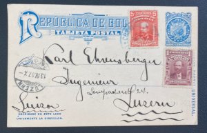 1907 La Paz Bolivia Postal Stationery Postcard Cover To Lucerne Switzerland