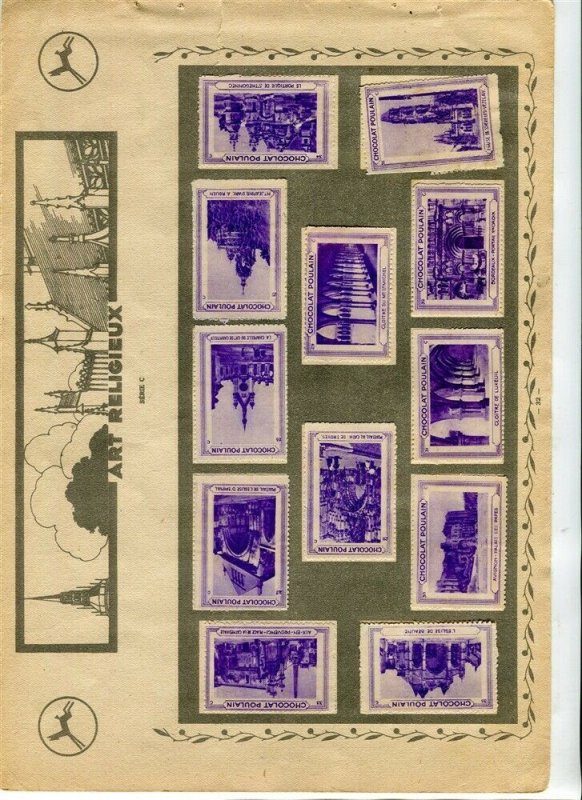 FRENCH Early 1900s CHOCOLAT POULAIN pictorial stamps stuck on double page