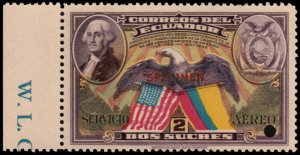 ✔️ ECUADOR 1938 - WASHINGTON EAGLE FLAG USA SPECIMEN & PUNCH  SC. C63 MNH [025]