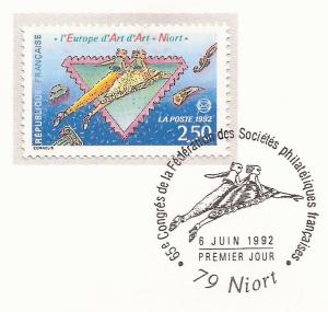 1992 France - FD Card Sc 2294 - National Philatelic Societies Congress Niort