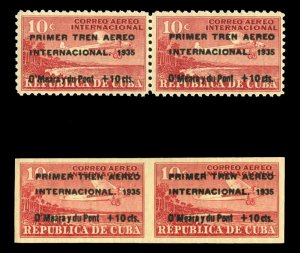 Cuba #C16-17 Cat$150, 1935 10c surcharges, perf. and imperf. horizontal pairs...