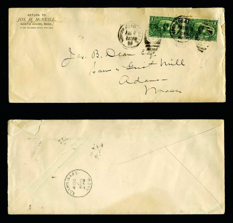 # 285 pair from Jos. H. McNeill, North Adams, MA to Adams, MA - 8-2-1898