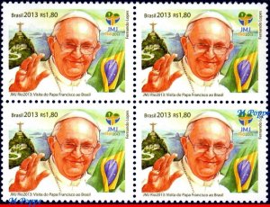 3242 3250 BRAZIL 2013 WORLD YOUTH DAY, WYD RIO 2013 VISIT POPE FRANCIS BLOCK MNH