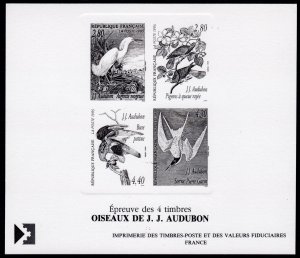 France 1995 Birds of J.J.Audubon Black Proof Imperforated MNH