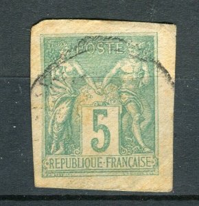 FRENCH COLONIES; 1880s early P & C issue Imperf used 5c. Piece + postmark