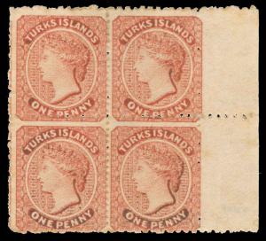 Turks Islands Scott 5 Gibbons 5 Block of Stamps